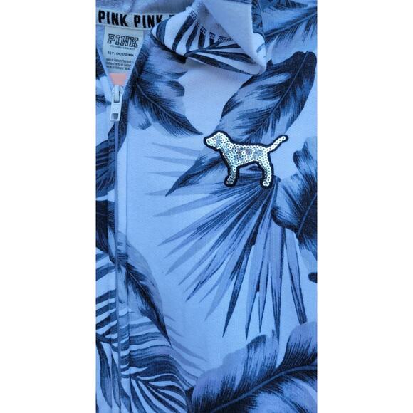 PINK Y2K Victorias Secret Track Jacket Small Bling Sequin Palm Printed Hoodie - Picture 5 of 6